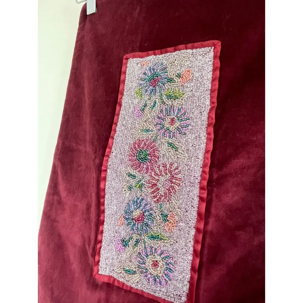 MANGAL EXPORTS vintage burgundy red velvet beaded Made in India pillow case sham